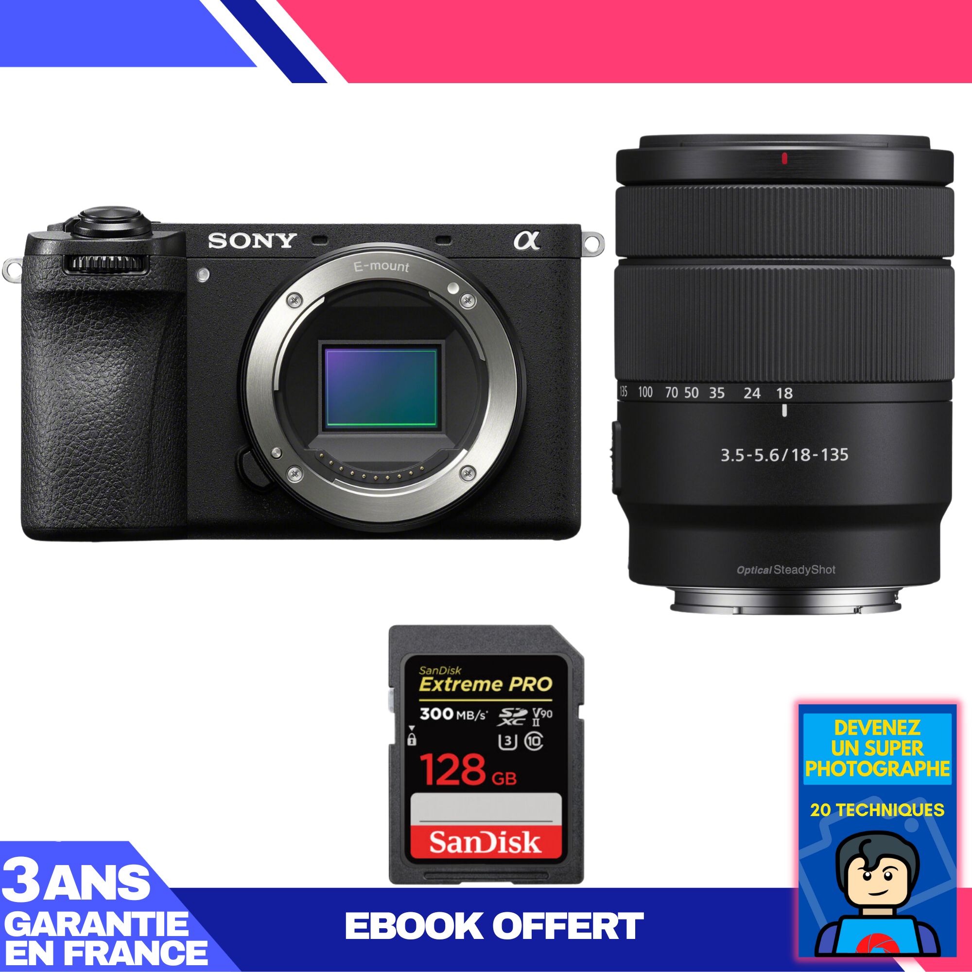 Sony A6700 Mirrorless Camera + 18-135mm f/3.5-5.6 OSS Lens + 128GB SanDisk Extreme PRO UHS-II SDXC Card + 'Become a Super Photographer Ebook