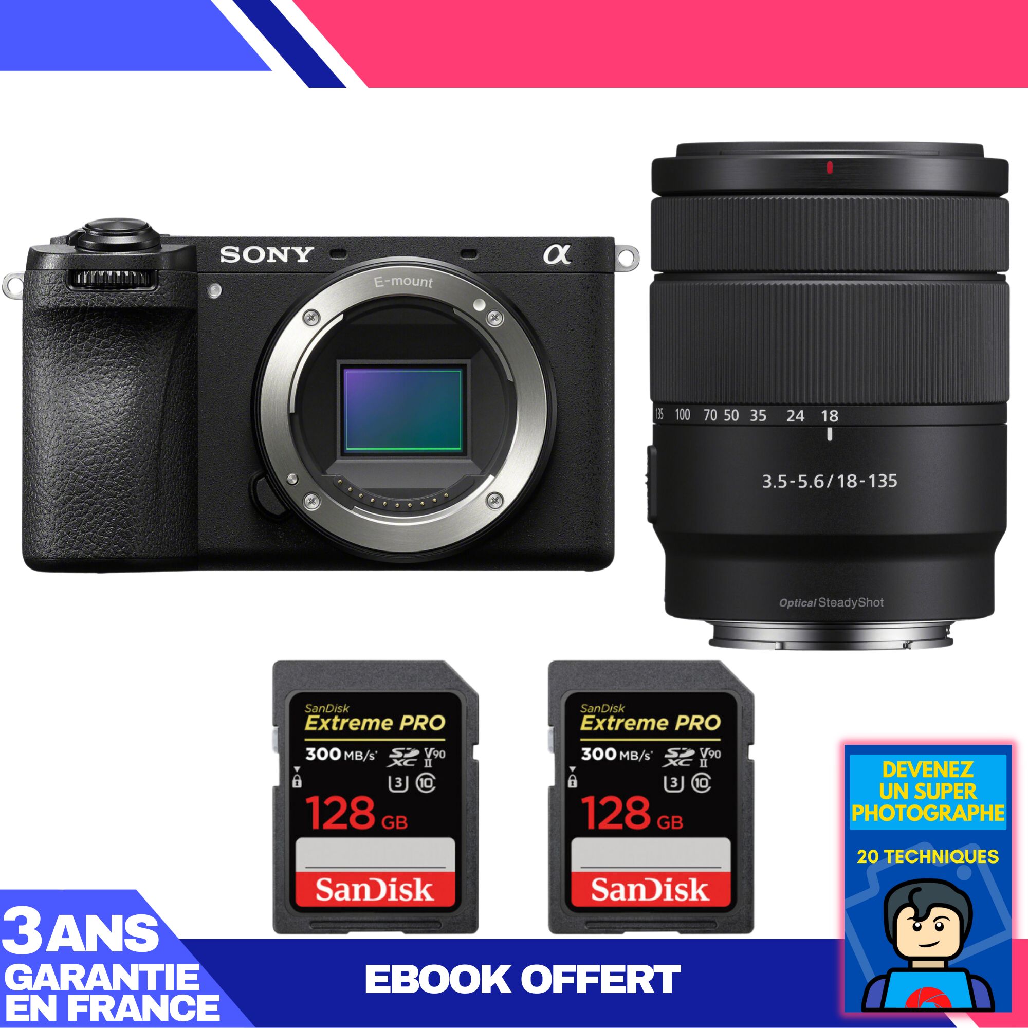 Sony A6700 Mirrorless Camera + 18-135mm f/3.5-5.6 OSS Lens + 2x SanDisk 128GB Extreme PRO UHS-II SDXC Cards + 'Become a Super Photographer Ebook