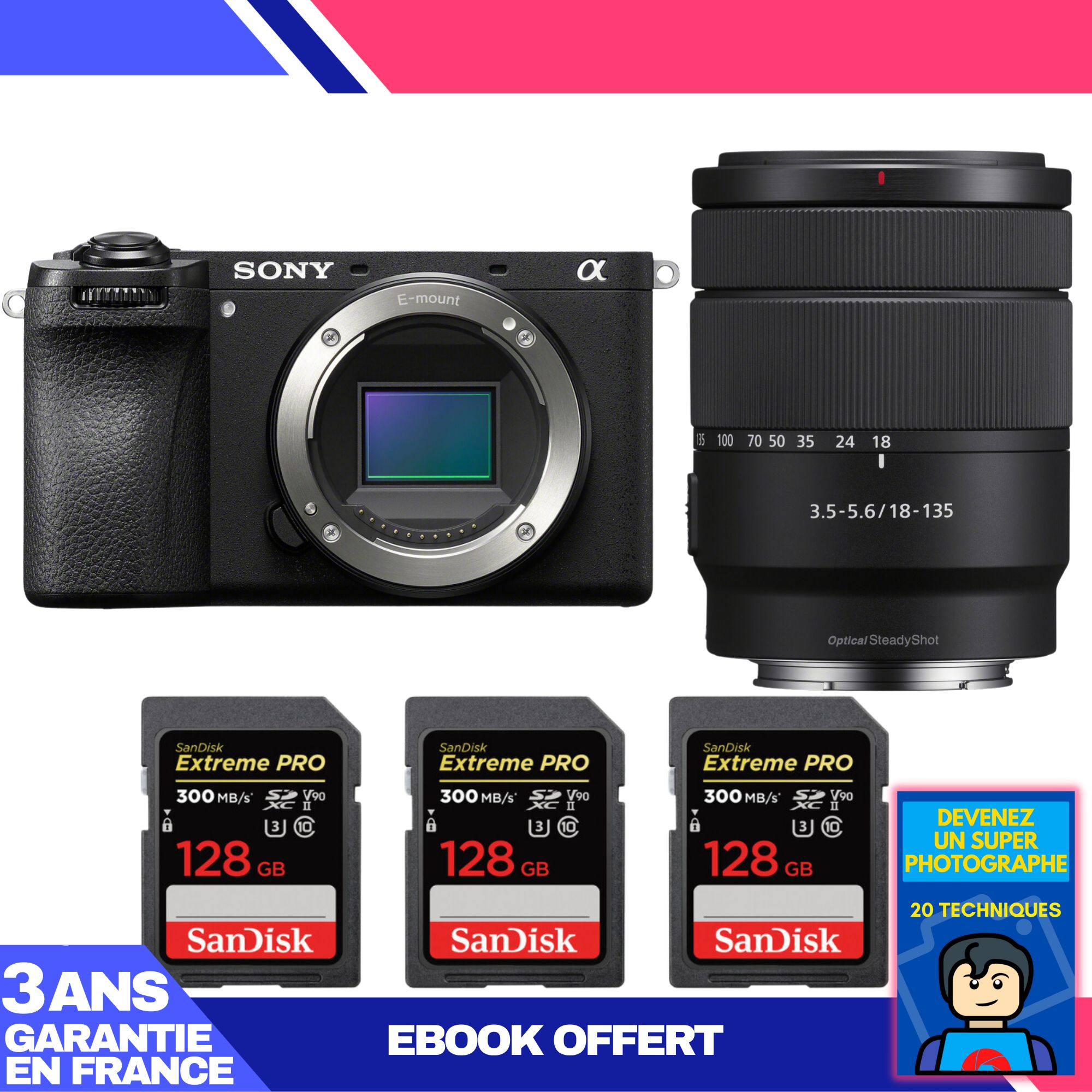 Sony A6700 Mirrorless Camera + 18-135mm f/3.5-5.6 OSS Lens + 3 SanDisk 128GB Extreme PRO UHS-II SDXC Cards