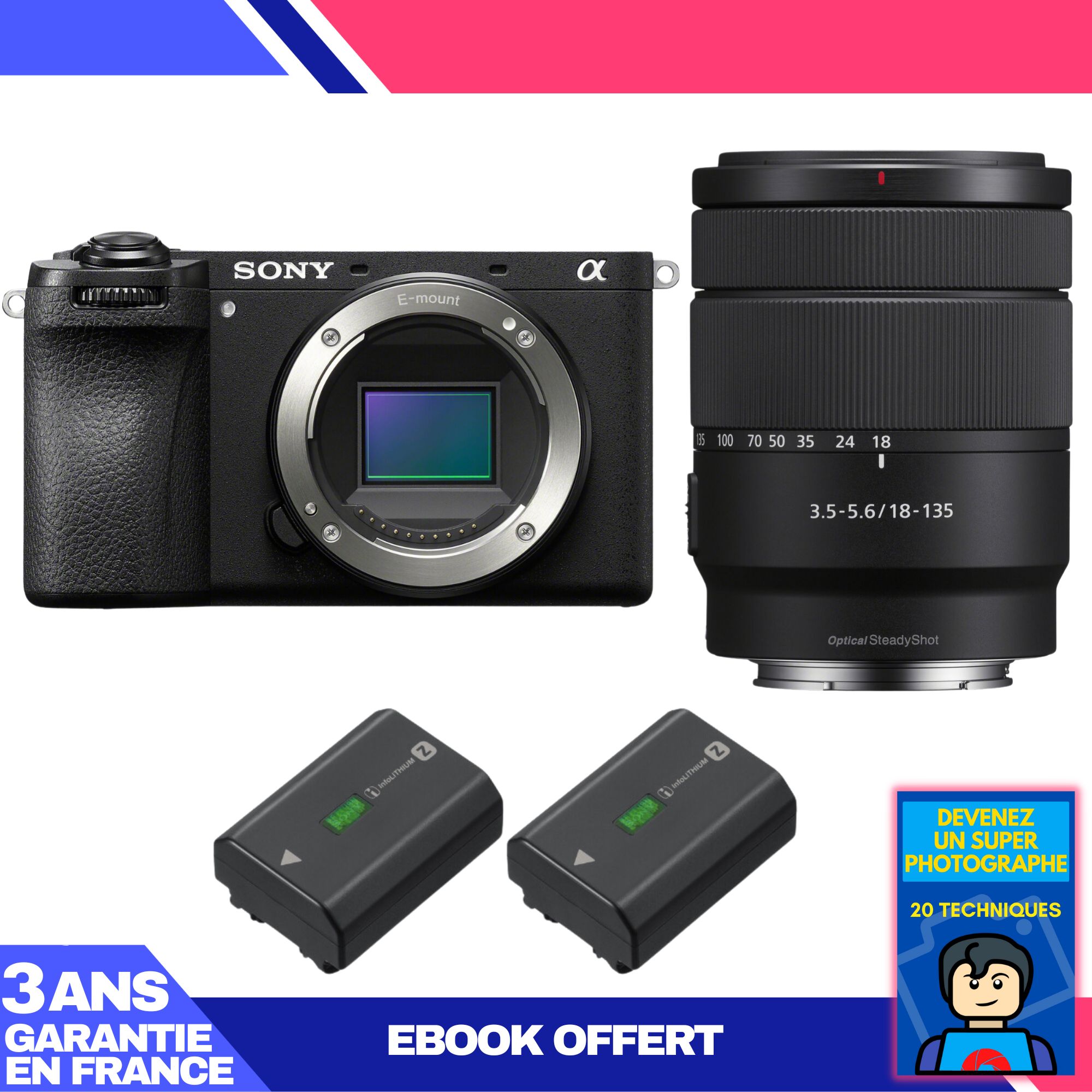 Sony A6700 Mirrorless Camera + 18-135mm f/3.5-5.6 OSS Lens + 2 Sony NP-FZ100 Batteries + 'Become a Super Photographer' Ebook