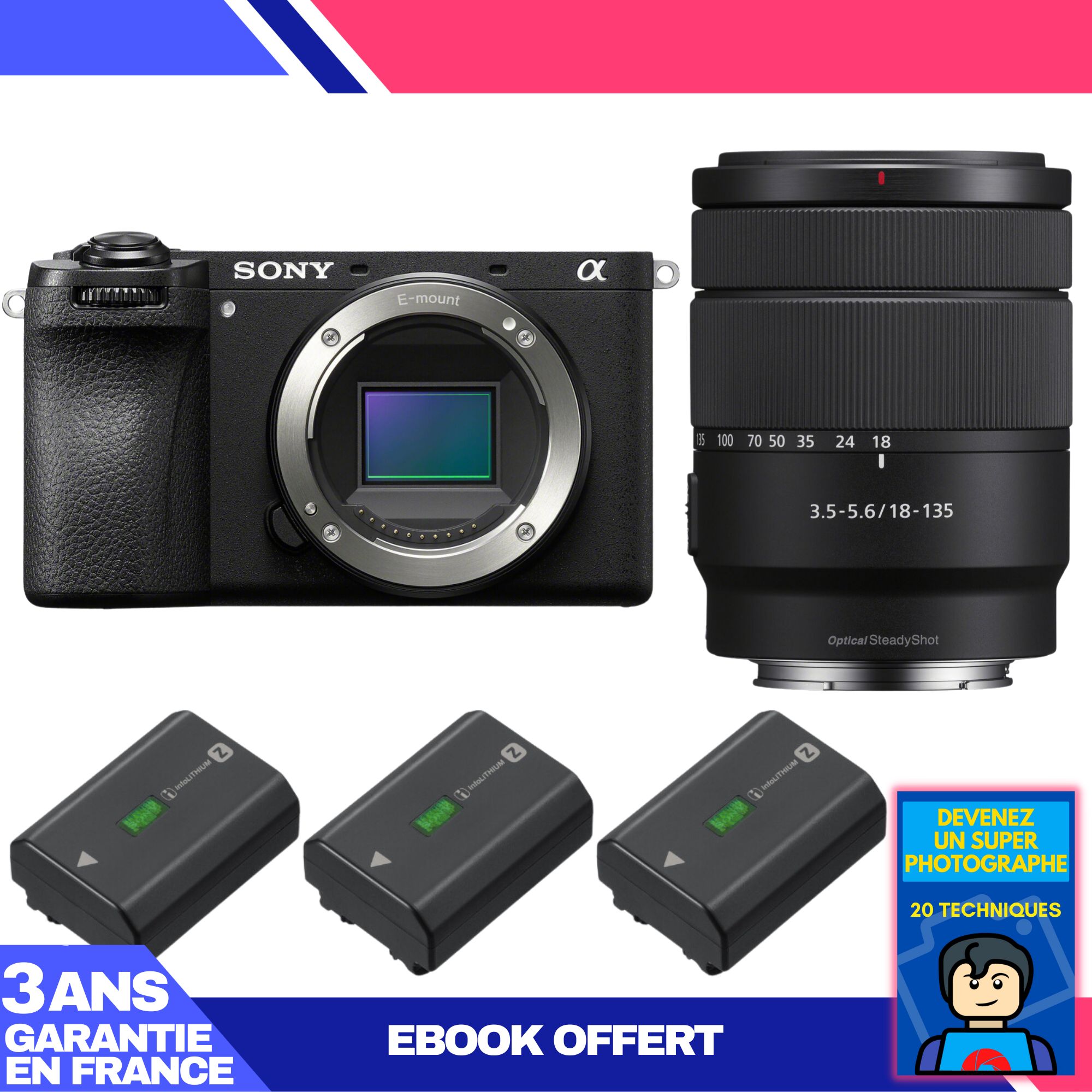Sony A6700 Mirrorless Camera + 18-135mm f/3.5-5.6 OSS Lens + 3 Sony NP-FZ100 Batteries + 'Become a Super Photographer Ebook