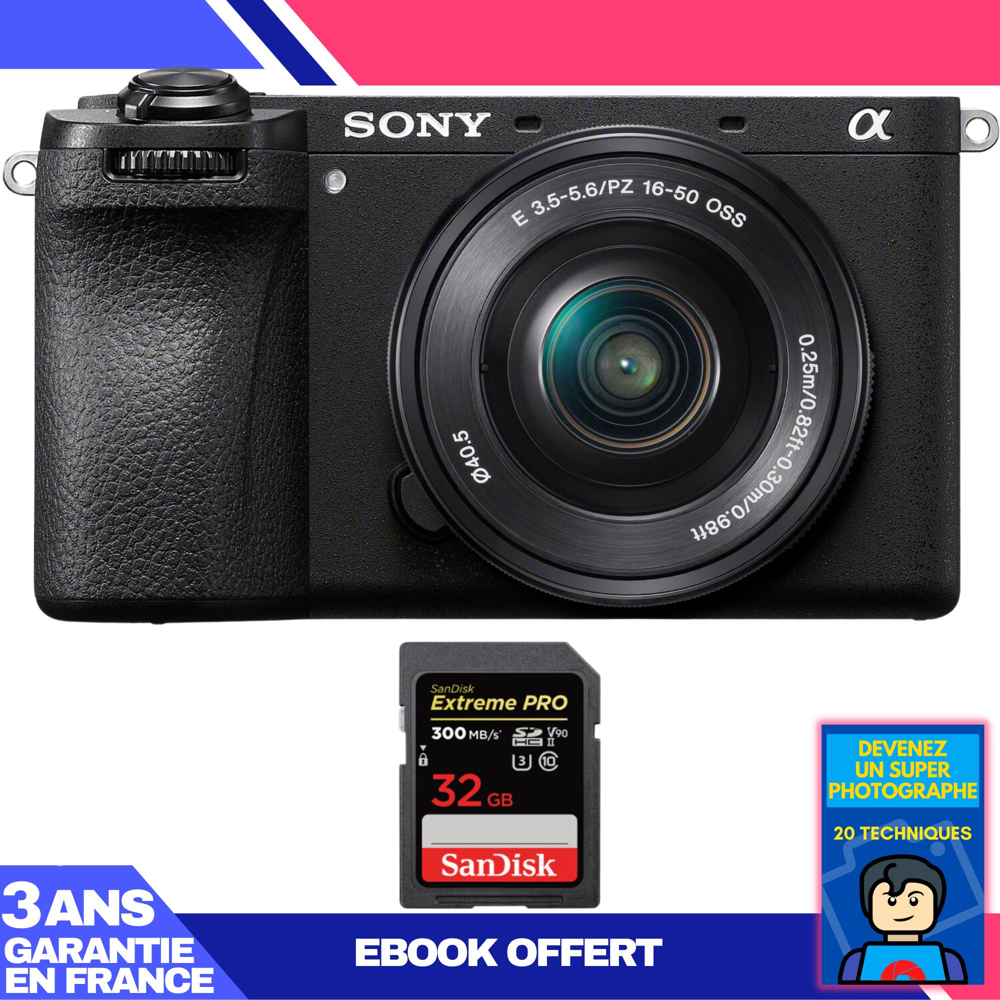 Sony A6700 Mirrorless Camera Kit with 16-50mm f/3.5-5.6 OSS Lens + SanDisk 32GB Extreme PRO UHS-II SDXC Card + Ebook: Become a Super Photographer