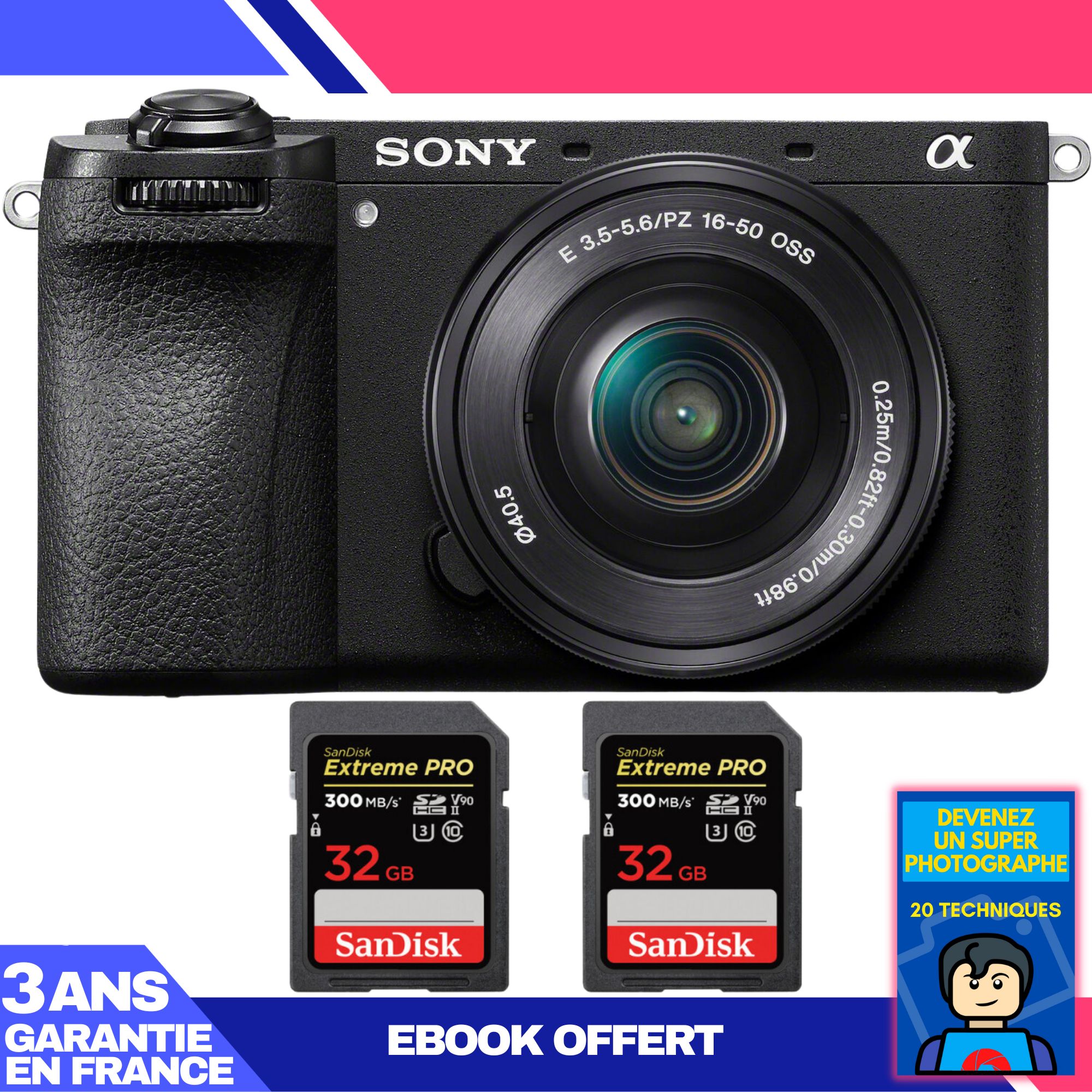 Sony A6700 Mirrorless Camera + 16-50mm f/3.5-5.6 OSS Lens + 2 SanDisk 32GB Extreme PRO UHS-II SDXC Memory Cards + Ebook 'Become a Super Photographer'