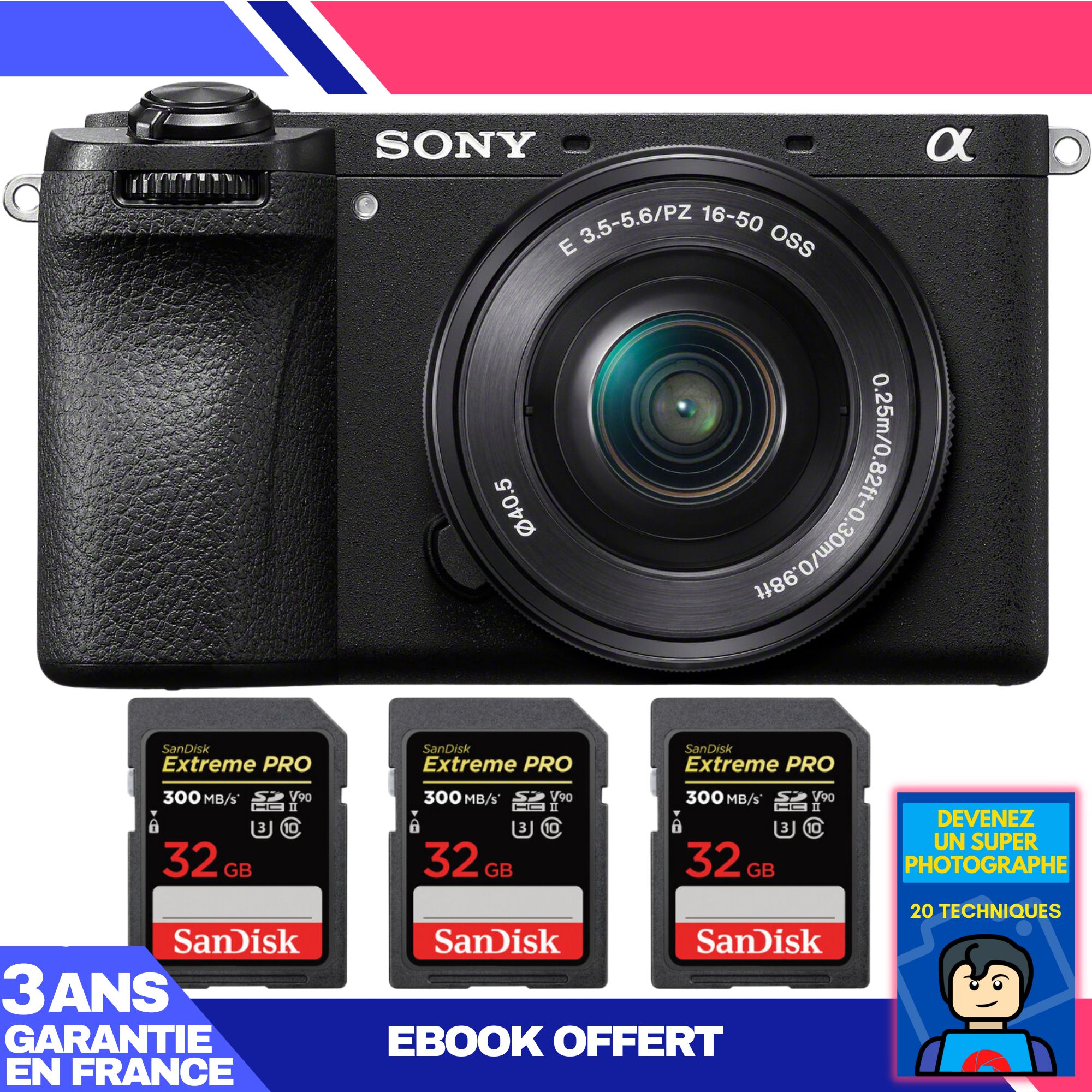 Sony A6700 Mirrorless Camera + 16-50mm f/3.5-5.6 OSS Lens + 3 SanDisk 32GB Extreme PRO UHS-II SDXC Cards + Ebook 'Become a Super Photographer'