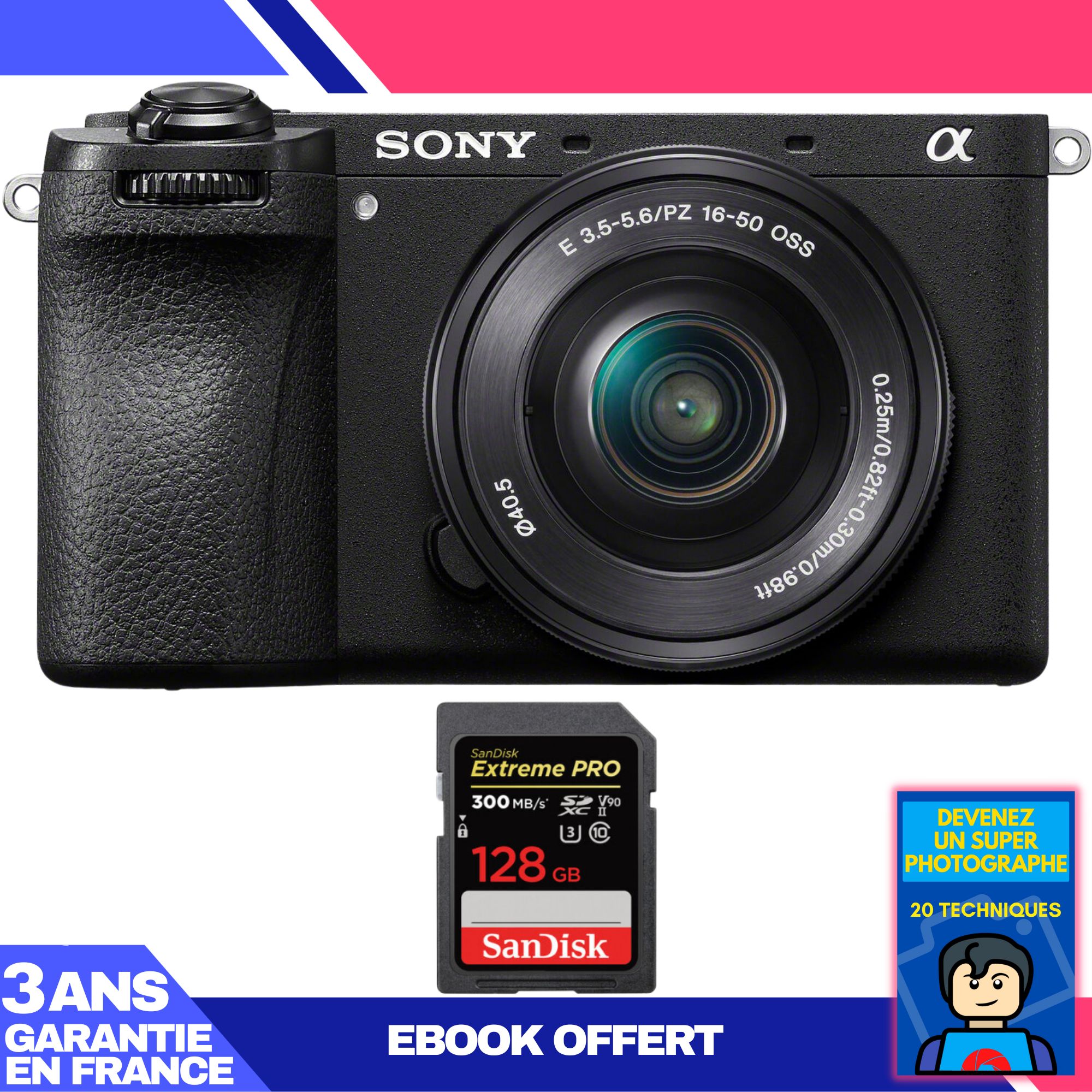 Sony A6700 Mirrorless Camera + 16-50mm f/3.5-5.6 OSS Lens + 1 SanDisk 128GB Extreme PRO UHS-II SDXC Card + 'Become a Master Photographer Ebook