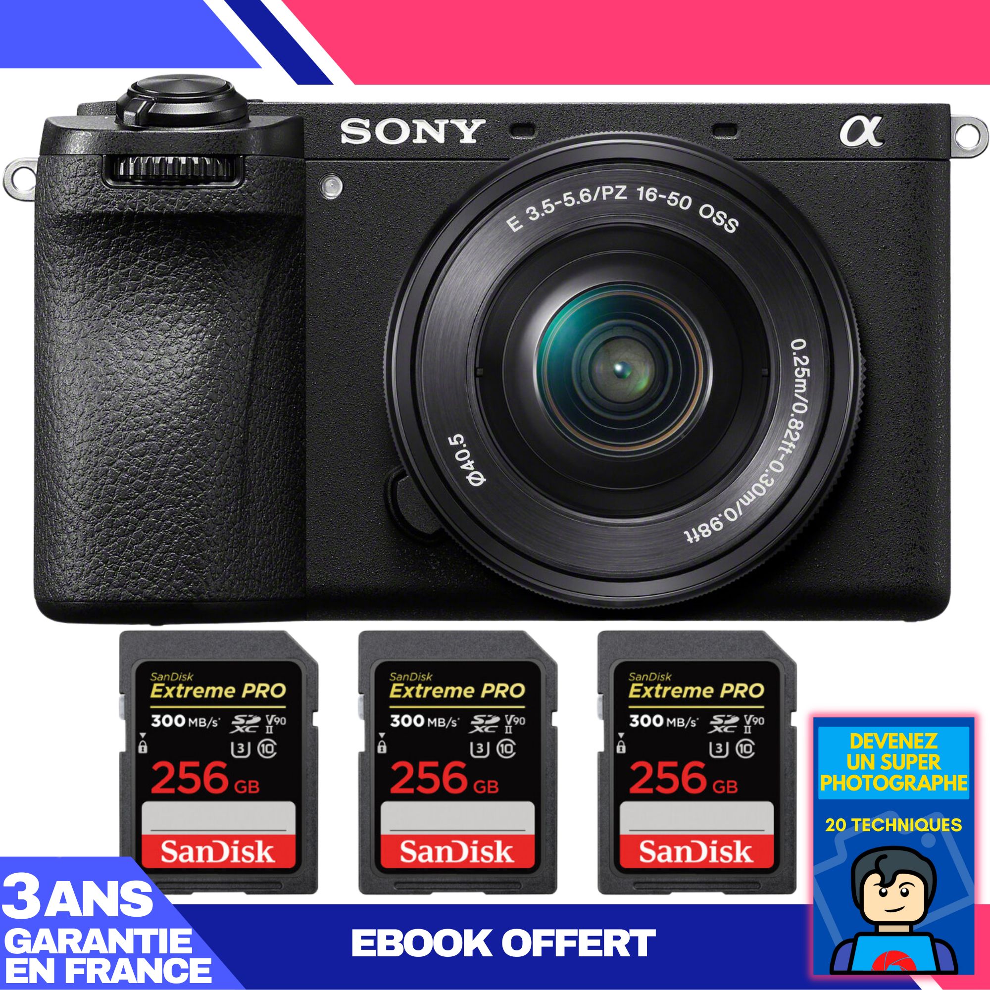 Sony A6700 Mirrorless Camera + 16-50mm f/3.5-5.6 OSS Lens + 3 SanDisk 256GB Extreme PRO UHS-II SDXC Cards + 'Become a Super Photographer Ebook
