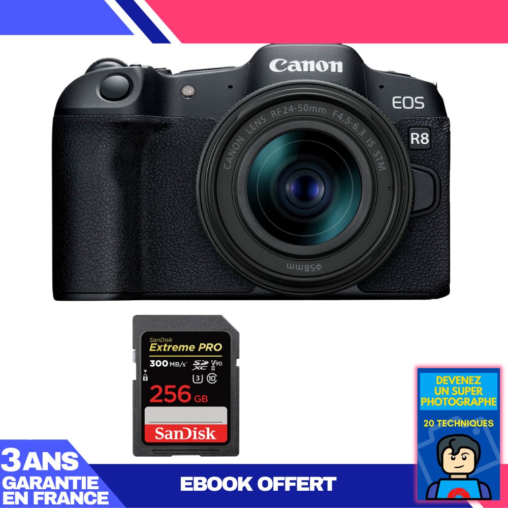 Canon EOS R8 Camera Kit with RF 24-50mm IS STM Lens and SanDisk 256GB Extreme PRO SD Card