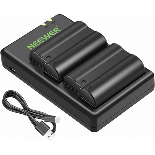 Kit de cargador de batería Neewer EN-EL15 compatible con cámaras Nikon Z y D (2x 2100 mAh)