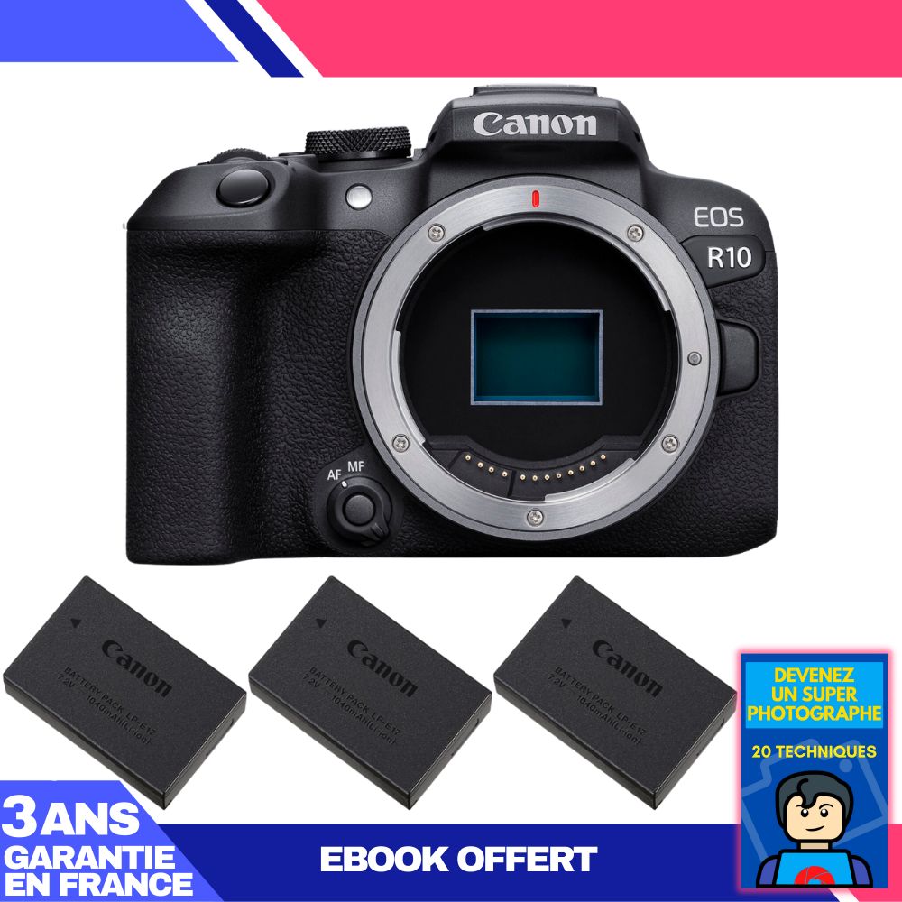 Canon EOS R10 Camera + 3 LP-E17 Batteries + Ebook: Become a Super Photographer
