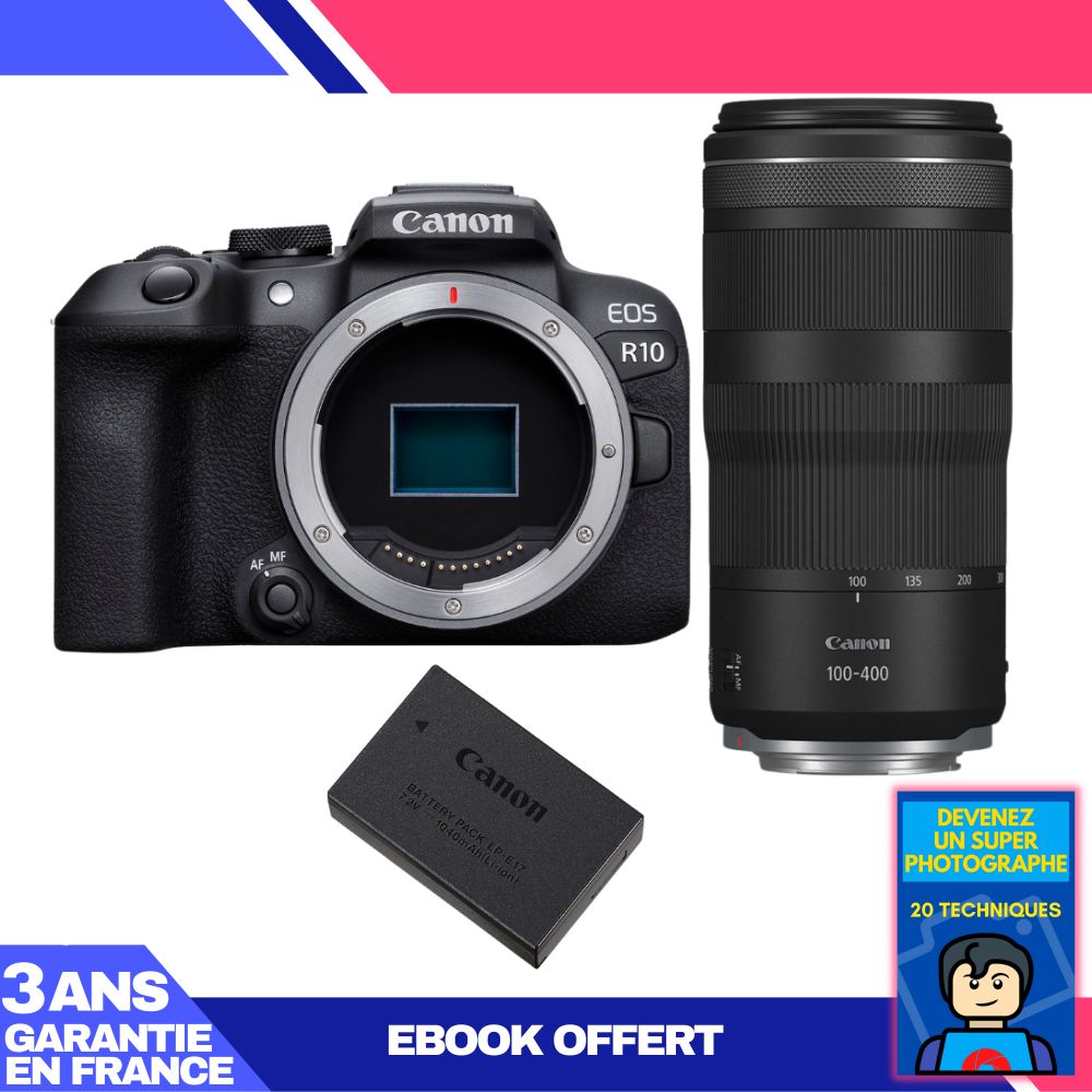 Canon EOS R10 + RF 100-400mm F5.6-8 IS USM + LP-E17 Battery + 'Become a Super Photographer' Ebook
