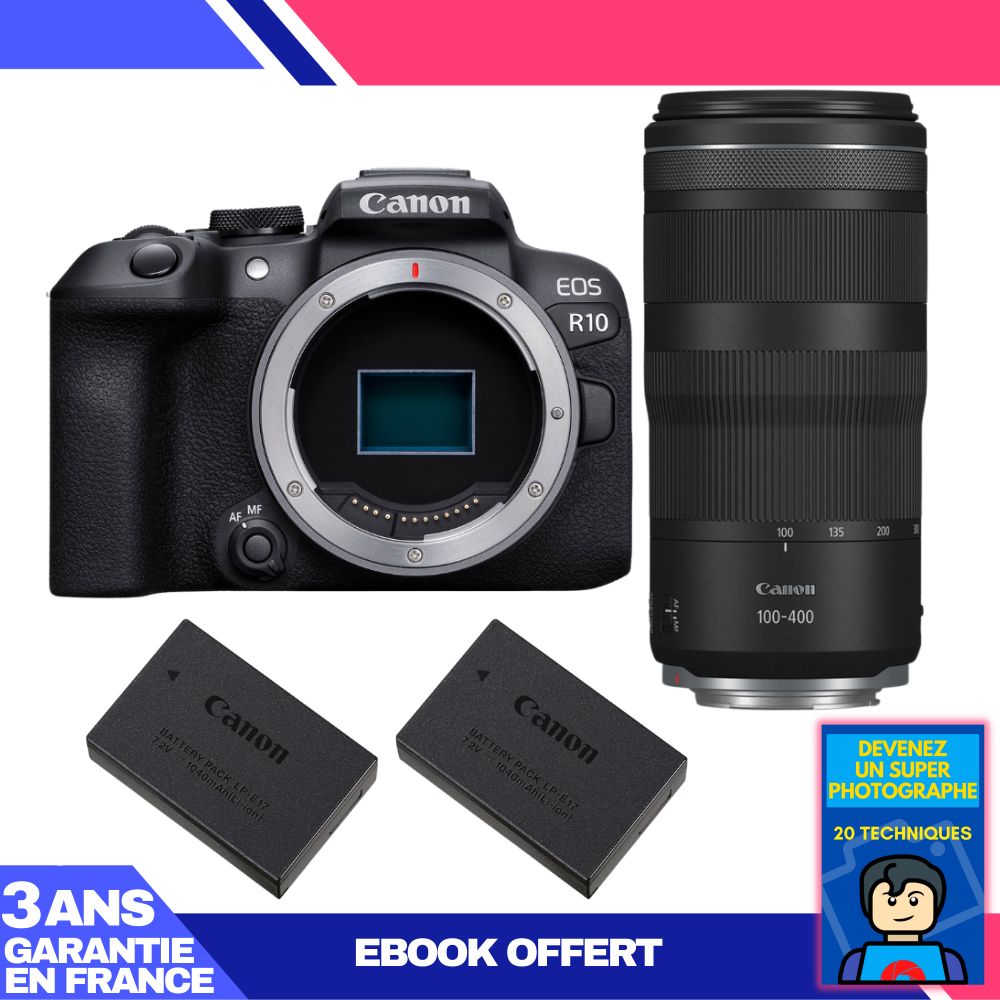 Canon EOS R10 + RF 100-400mm F5.6-8 IS USM Lens + 2 LP-E17 Batteries + 'Become a Super Photographer' Ebook