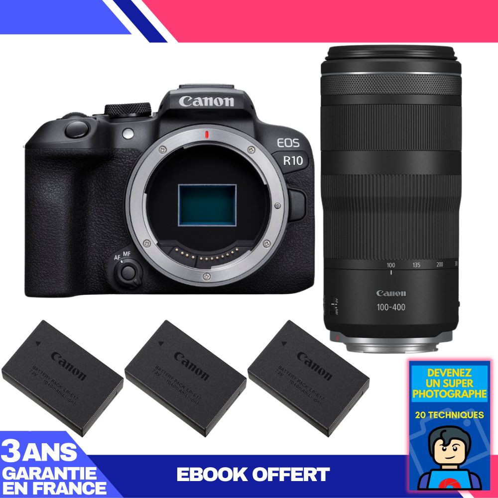 Canon EOS R10 + RF 100-400mm F5.6-8 IS USM Lens + 3 Batteries + 'Become a Super Photographer' Ebook