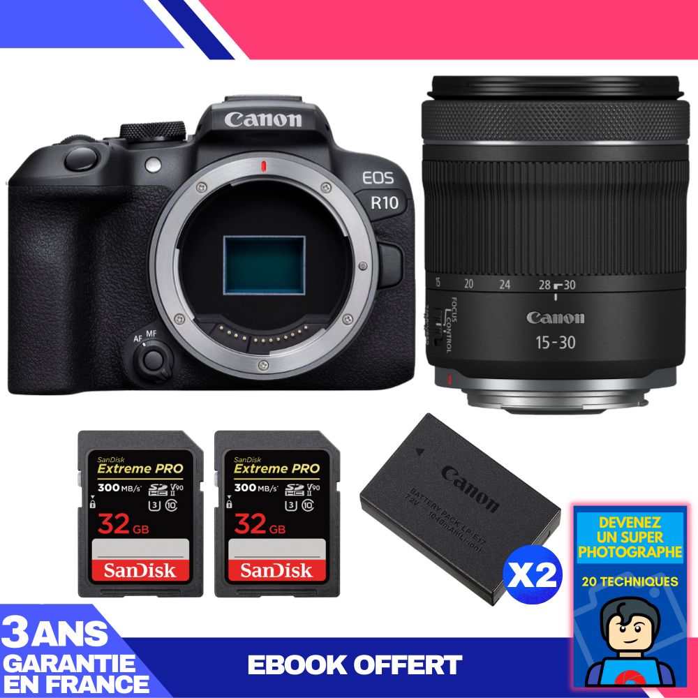Canon EOS R10 Camera Kit with RF 15-30mm Lens and Memory Cards
