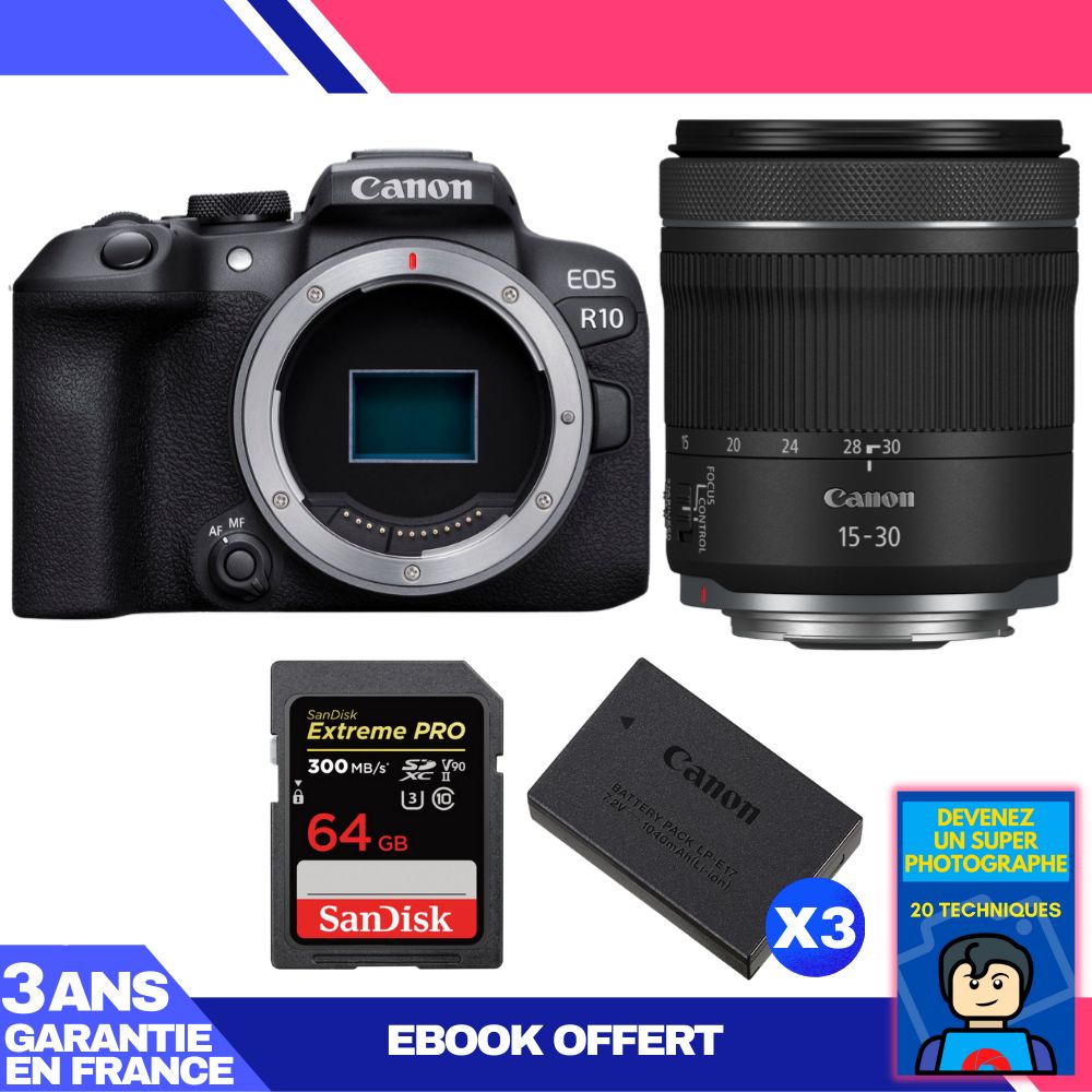Canon EOS R10 Kit with RF 15-30mm F4.5-6.3 IS STM and 1 SanDisk 64GB Extreme PRO UHS-II SDXC Card