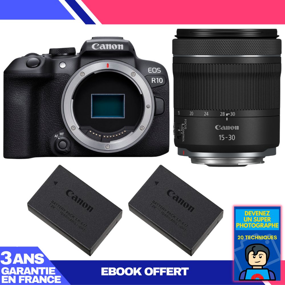Canon EOS R10 Camera Kit with RF 15-30mm F4.5-6.3 IS STM Lens + 2 Canon LP-E17 Batteries + 'Become a Super Photographer' Ebook