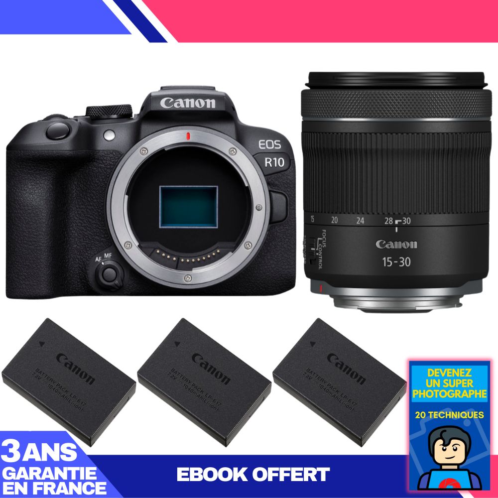 Canon EOS R10 RF 15-30mm F4.5-6.3 IS STM Kit with 3 Canon LP-E17 and Ebook