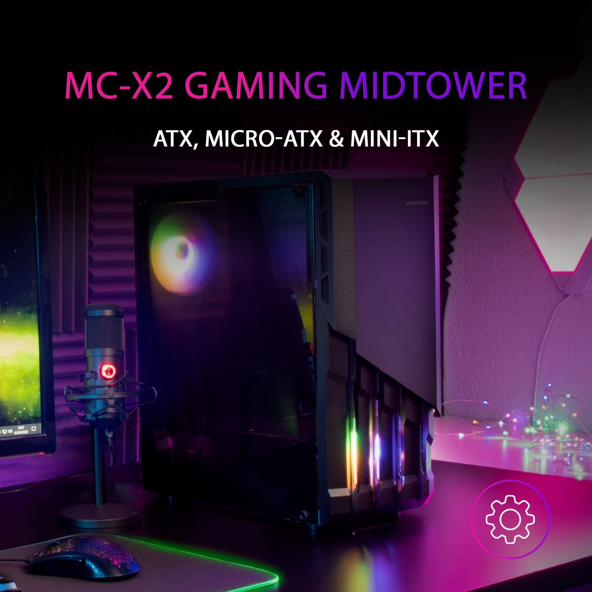 Mars MC-X2 RGB Mid-Tower ATX Gaming Case with Glass Panel - Black