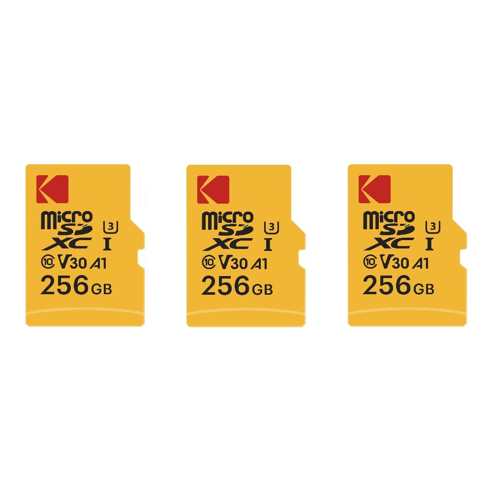 Kodak 3-Pack Micro SD Memory Card - 256GB, Class 10, High Performance with Adapter - Black