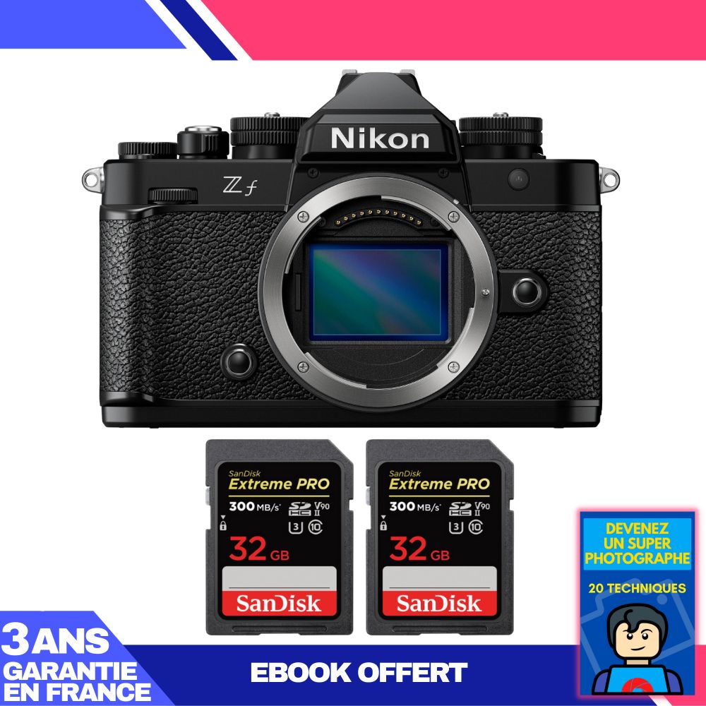 Nikon Zf Camera + 2 SanDisk 32GB Extreme PRO UHS-II SDXC Cards 300MB/s + 'Become a Super Photographer' Ebook