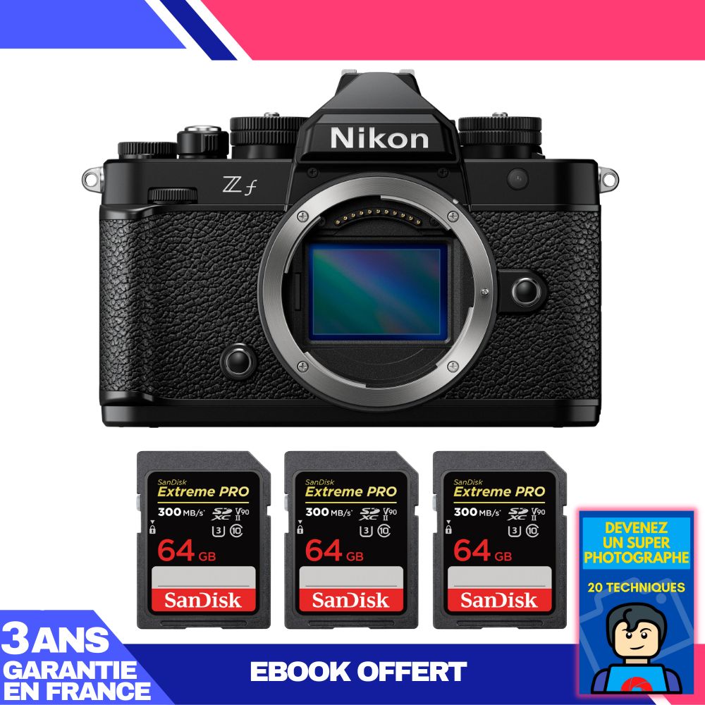 Nikon Zf Camera + 3 SanDisk 64GB Extreme PRO UHS-II SDXC Cards 300MB/s + Ebook 'Become a Super Photographer'