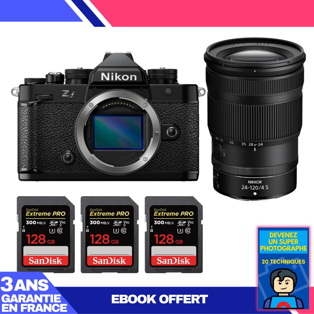 Nikon Zf Camera + 24-120mm f/4 S Lens + 3 SanDisk 128GB Extreme PRO UHS-II SDXC Cards