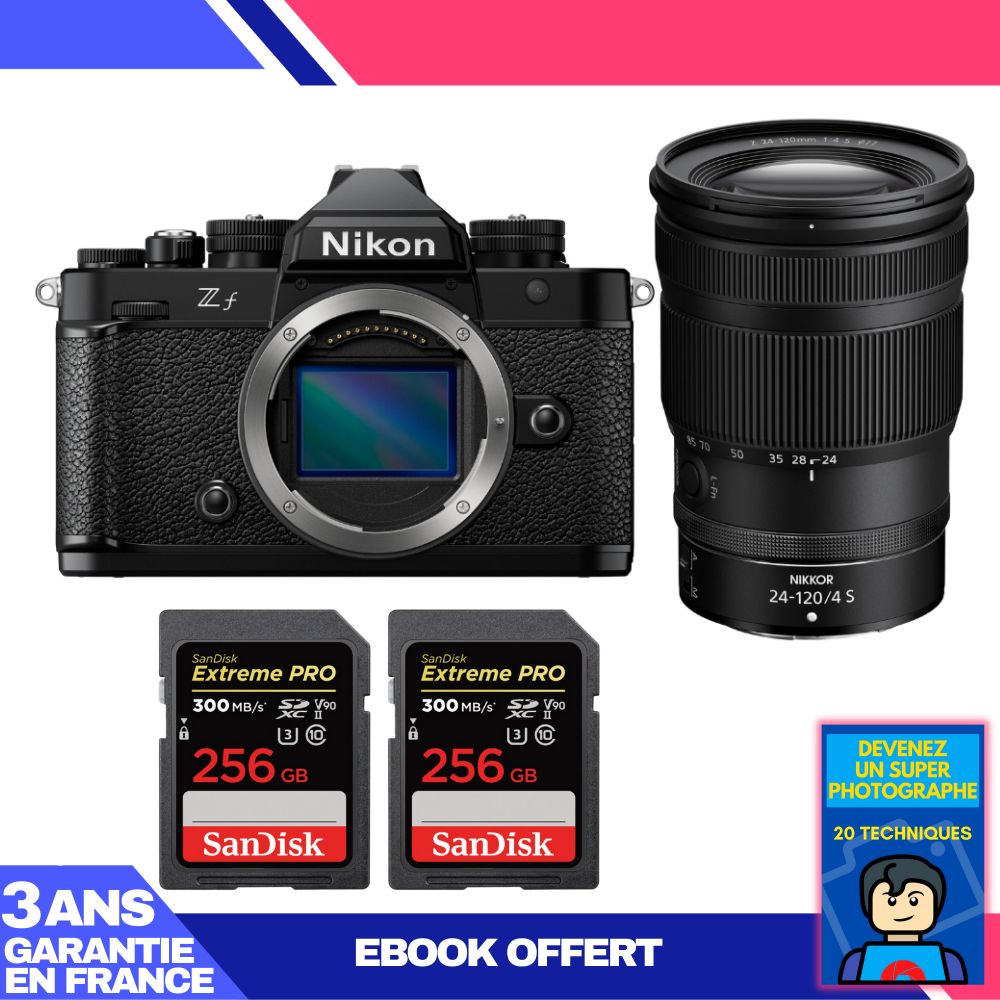 Nikon Zf Camera + 24-120mm f/4 S Lens + 2 SanDisk 256GB Extreme PRO UHS-II SDXC Cards