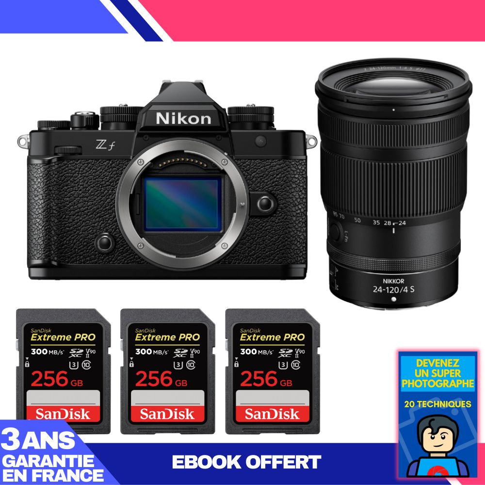 Nikon Zf Camera + 24-120mm f/4 S Lens + 3x 256GB SanDisk Extreme PRO UHS-II SDXC Cards + 'Become a Super Photographer' Ebook