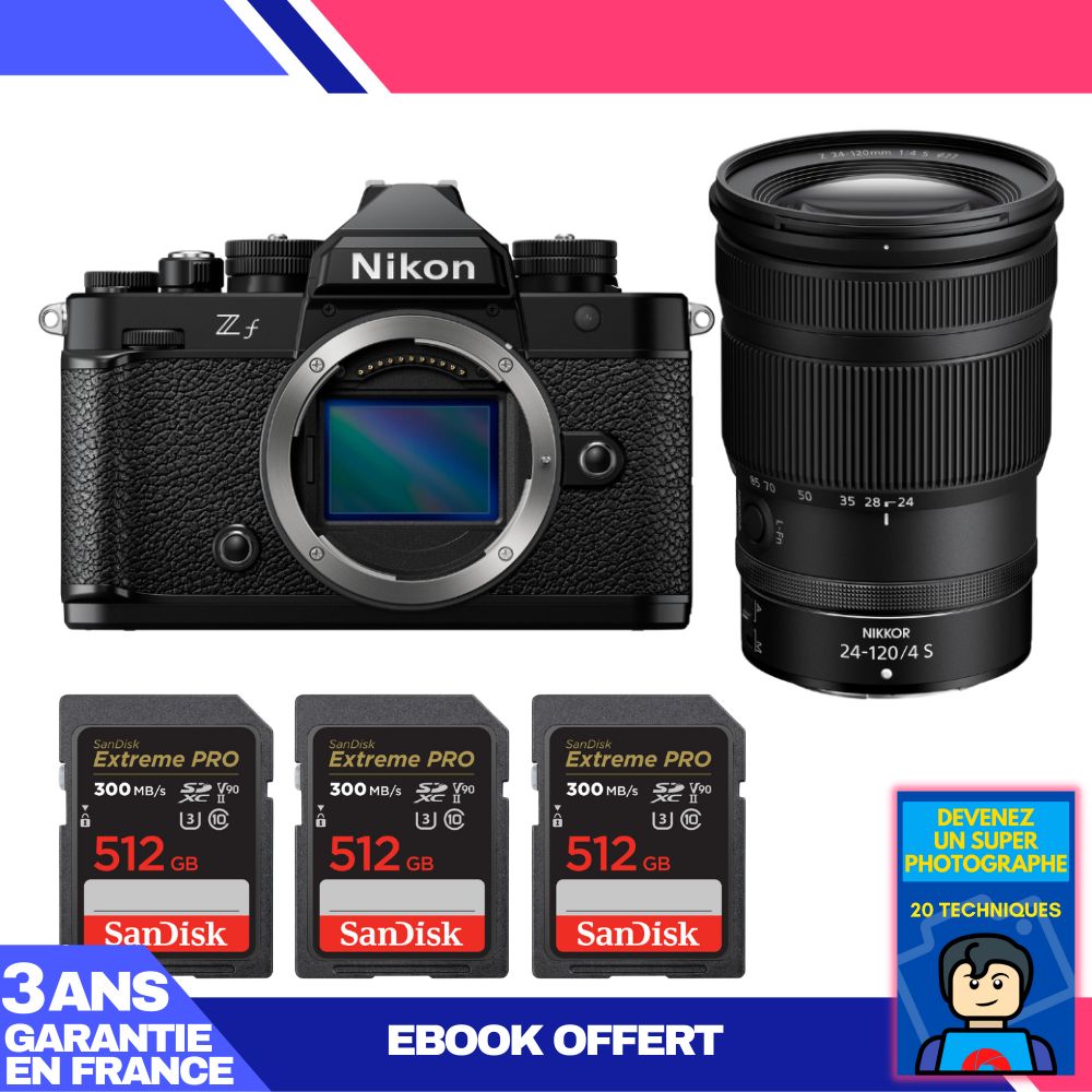 Nikon Zf Camera + 24-120mm f/4 S Lens + 3 SanDisk 512GB Extreme PRO UHS-II SDXC Cards + 'Become a Master Photographer' Ebook