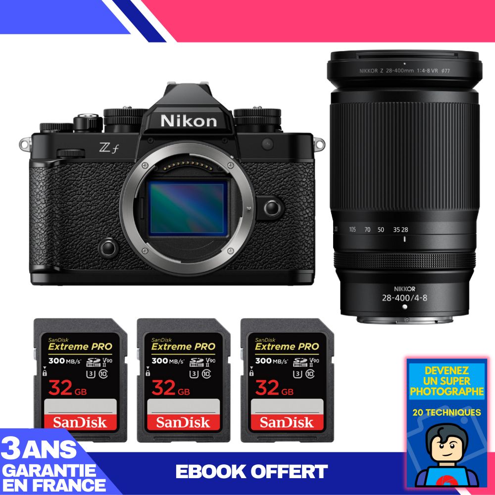 Nikon Zf Camera + 28-400mm f/4-8 VR Lens + 3 SanDisk 32GB Extreme PRO UHS-II SDXC Cards