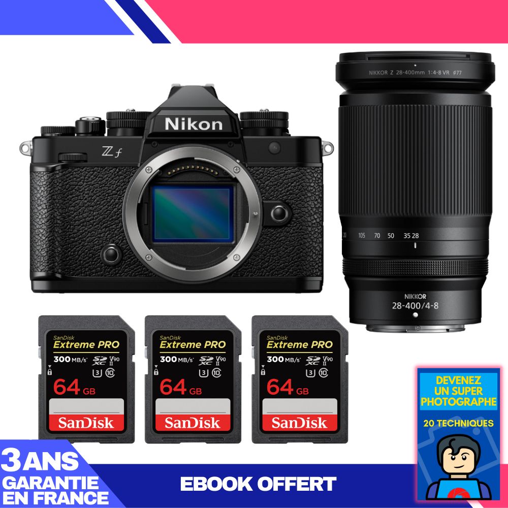 Nikon Zf Camera + 28-400mm f/4-8 VR Lens + 3 SanDisk 64GB Extreme PRO SD Cards + 'Become a Super Photographer' Ebook