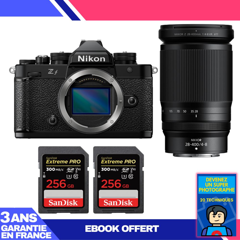 Nikon Zf Camera + 28-400mm f/4-8 VR Lens + 2 SanDisk 256GB Extreme PRO UHS-II SDXC Cards + 'Become a Super Photographer' Ebook