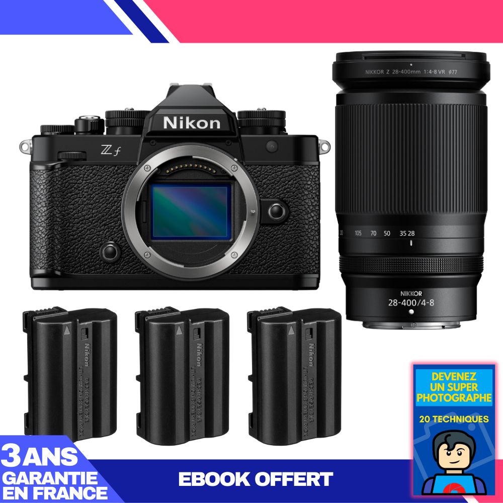 Nikon Zf Camera + 28-400mm f/4-8 VR Lens + 3 Nikon EN-EL15C Batteries + 'Become a Super Photographer' Ebook