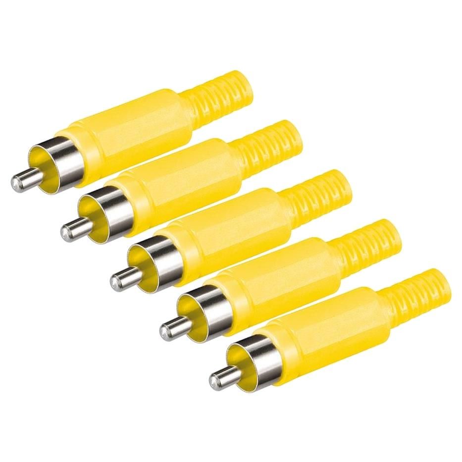 Goobay 5-Pack Audio/Video RCA Male Solder Fuses with Cable Protector (Yellow)