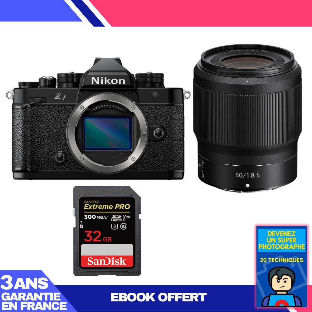 Appareil photo Nikon Zf + Objectif 50mm f/1.8 S + Carte SD 32Go SanDisk Extreme PRO + Ebook 'Devenez un super photographe'