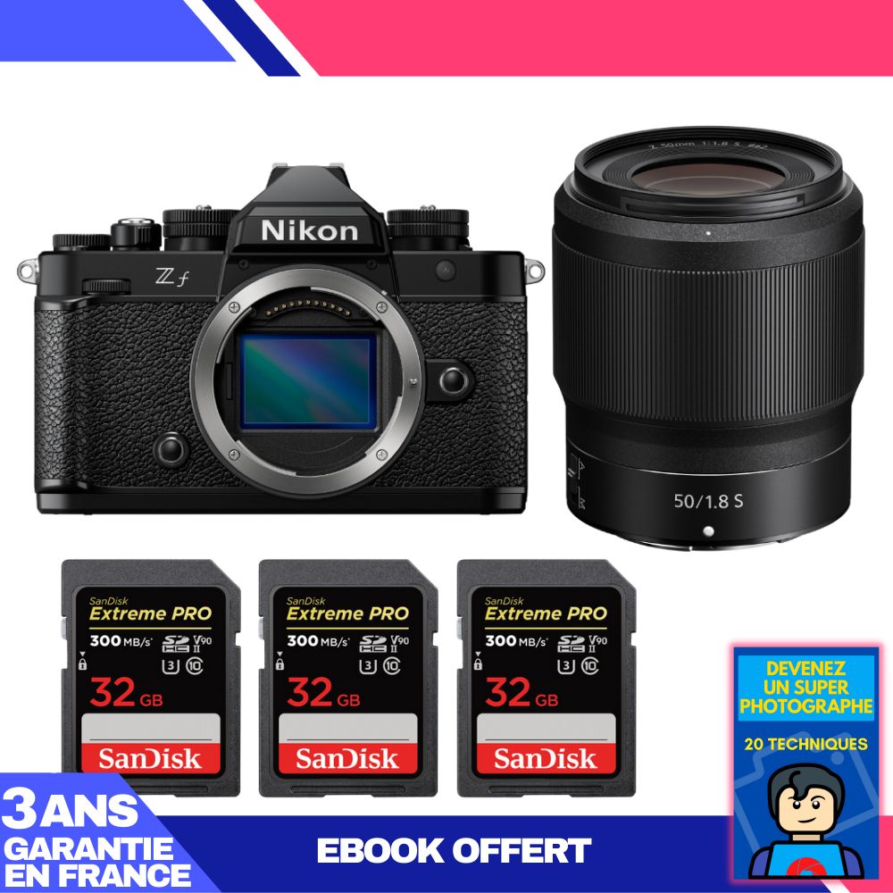 Cámara Nikon Zf + Lente 50 mm f/1.8 S + 3 Tarjetas de Memoria SanDisk 32 GB Extreme PRO UHS-II SDXC 300 MB/s + Ebook: Conviértete en un fotógrafo super