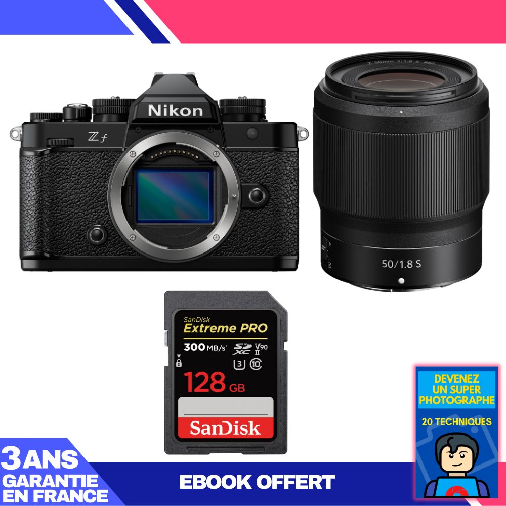 Boîtier Nikon Zf + Objectif 50mm f/1.8 S + 1 Carte SanDisk 128 Go Extreme PRO UHS-II SDXC 300 Mo/s + Ebook 'Devenez un Photographe Suprême'