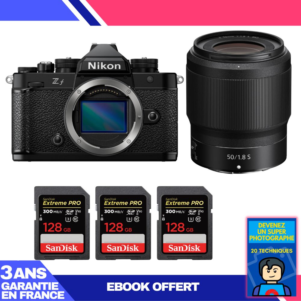 Cámara Nikon Zf + Objetivo 50mm f/1.8 S + 3 Tarjetas de Memoria SanDisk Extreme PRO UHS-II de 128 GB + Ebook 'Conviértete en un Fotógrafo Super'