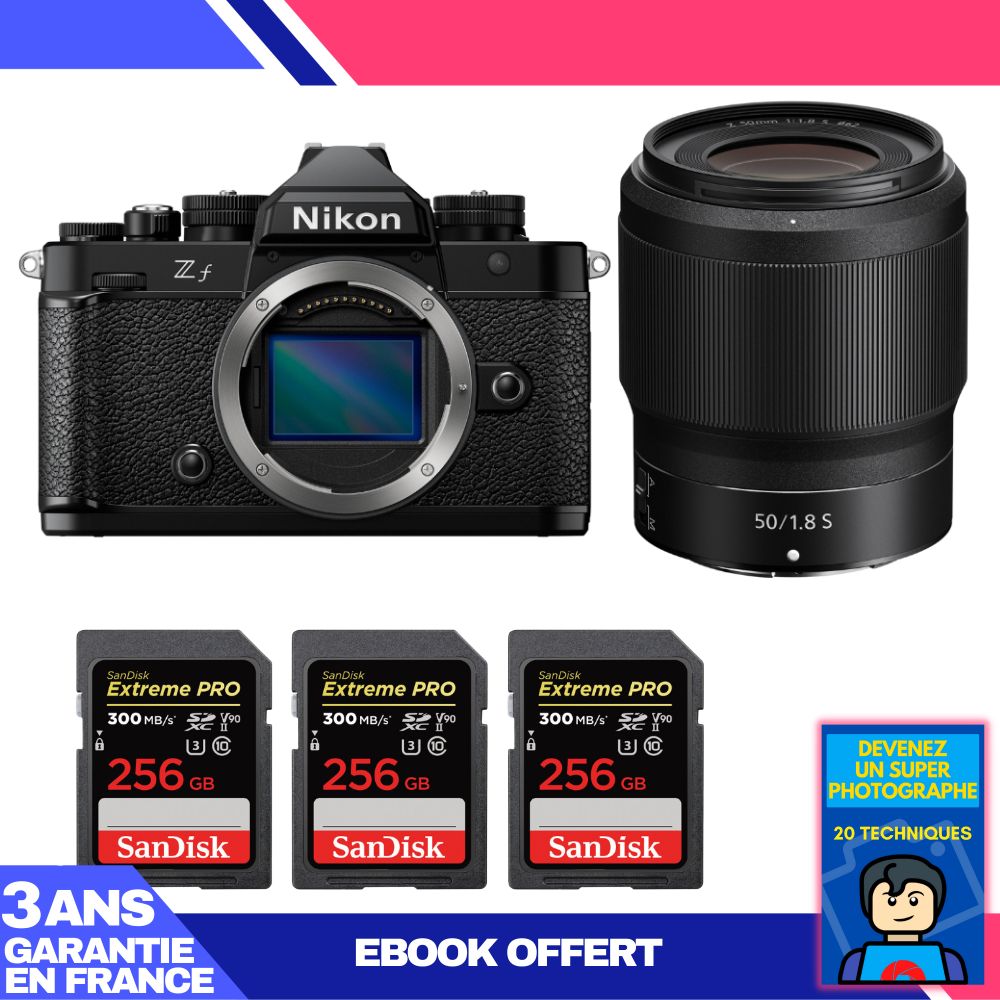 Cámara Nikon Zf + Lente 50 mm f/1.8 S + 3 Tarjetas SDXC SanDisk 256 GB Extreme PRO UHS-II 300 MB/s + Ebook 'Conviértete en un fotógrafo súper'