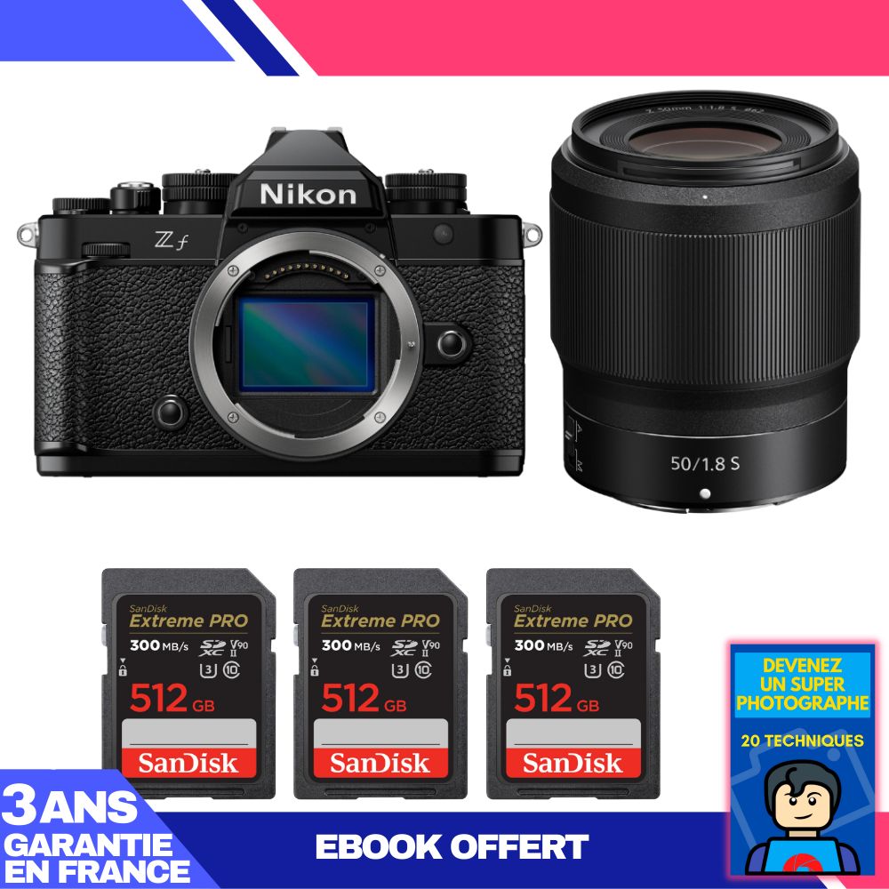 Nikon Zf Camera + 50mm f/1.8 S Lens + 3x 512GB SanDisk Extreme PRO UHS-II SDXC Cards + 'Become a Super Photographer' Ebook
