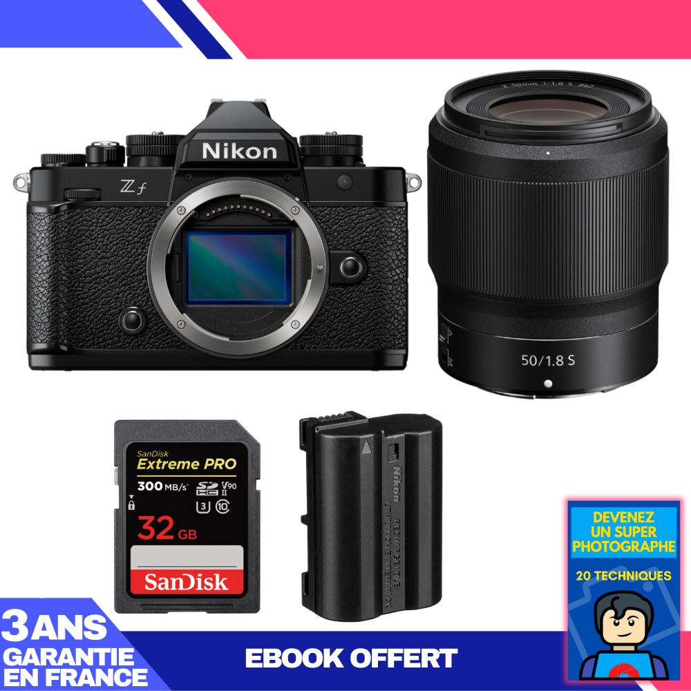Nikon Zf Camera + 50mm f/1.8 S Lens + 1 SanDisk 32GB Extreme PRO UHS-II SDXC Card + 1 Nikon EN-EL15C Battery + Ebook 'Become a Super Photographer'