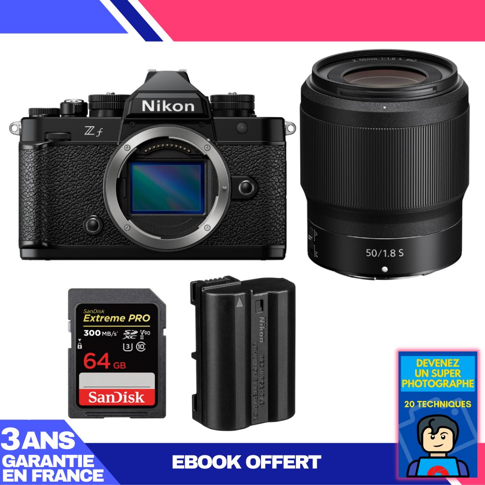 Nikon Zf Camera + 50mm f/1.8 S Lens + 1 SanDisk 64GB Extreme PRO UHS-II SDXC Card + 1 Nikon EN-EL15C Battery + 'Become a Super Photographer' Ebook