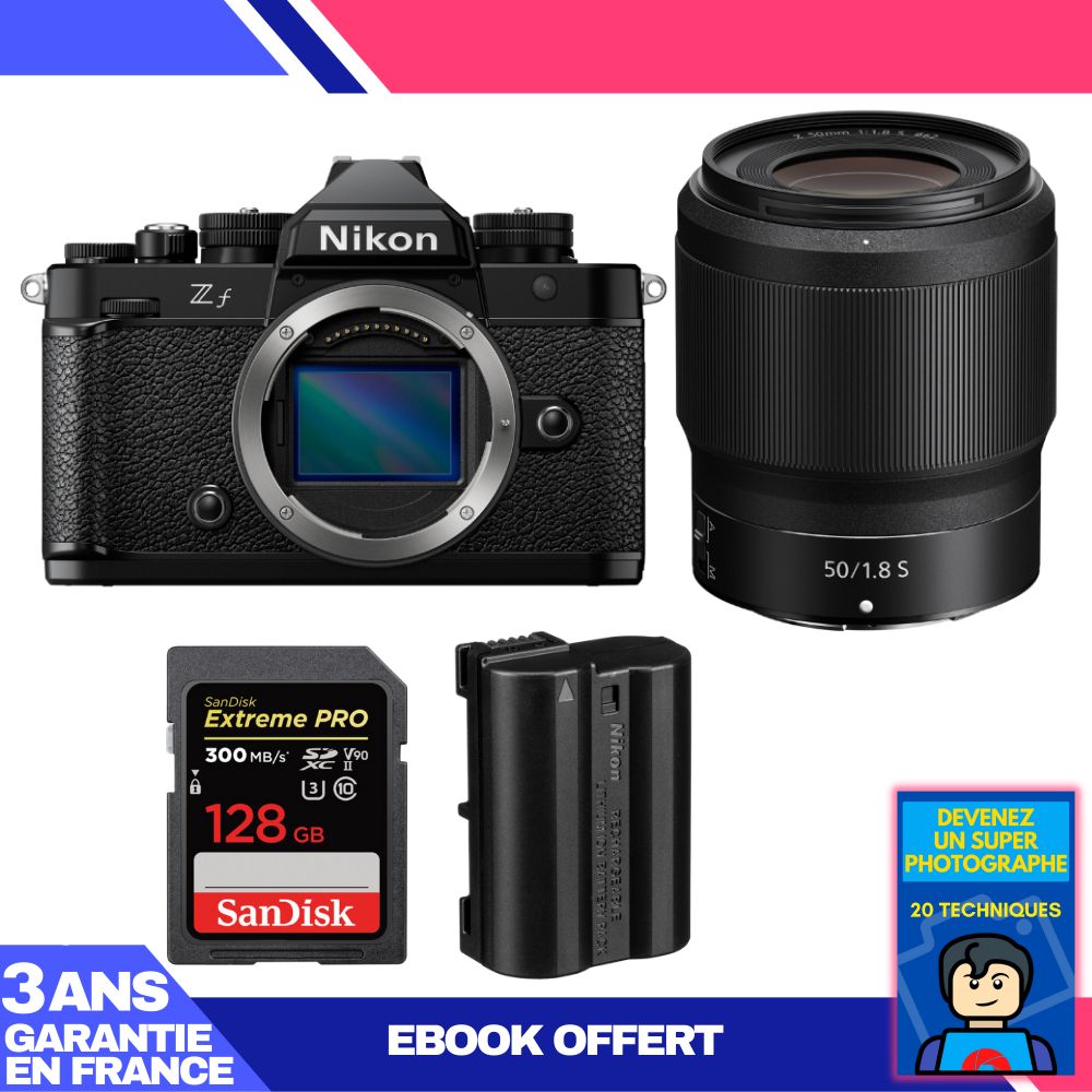 Nikon Zf Camera + 50mm f/1.8 S Lens + 1 SanDisk 128GB Extreme PRO UHS-II SDXC Card + 1 Nikon EN-EL15C Battery + Ebook 'Become a Super Photographer'
