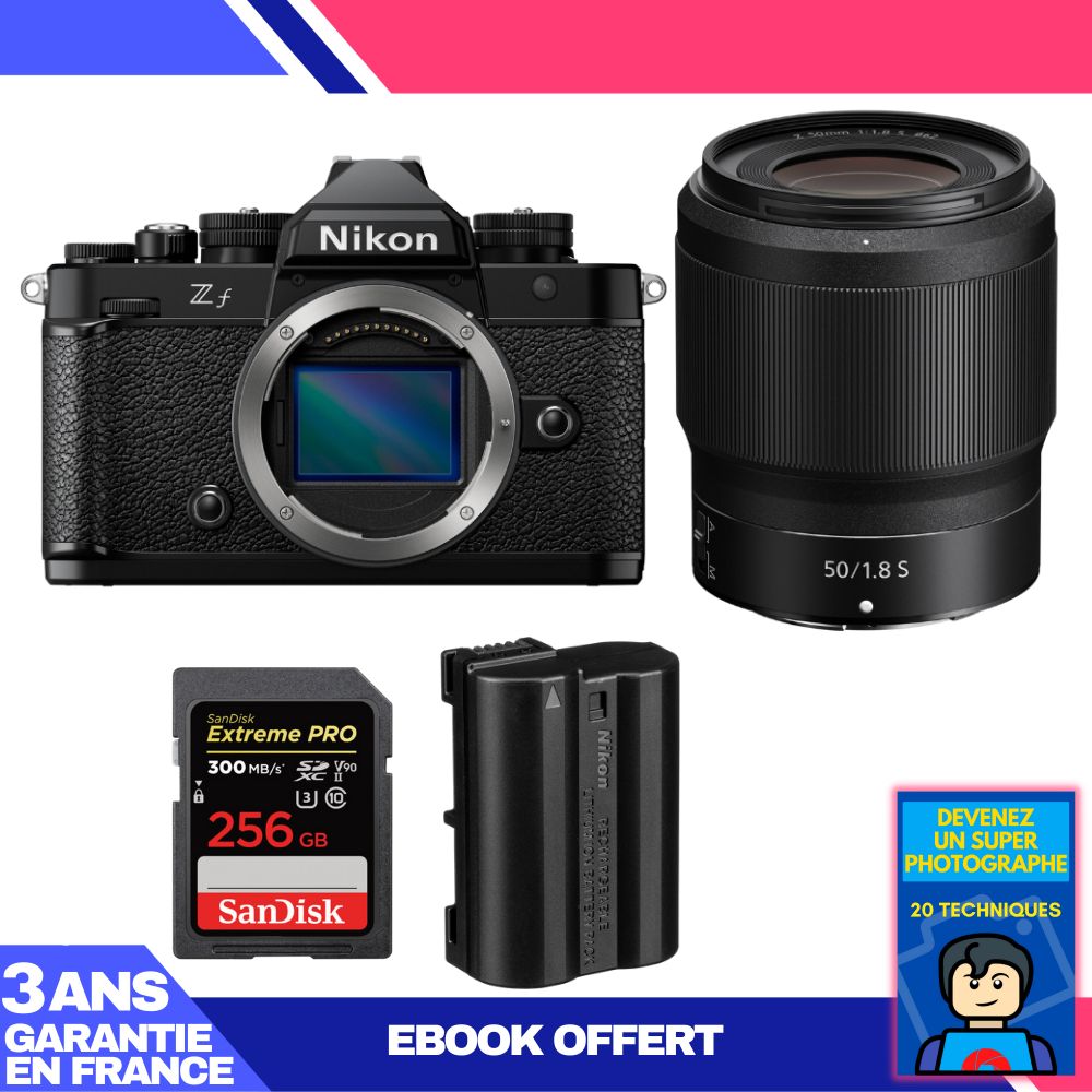 Nikon Zf Camera + 50mm f/1.8 S Lens + 256GB SanDisk Extreme PRO SD Card + Nikon EN-EL15C Battery + Ebook