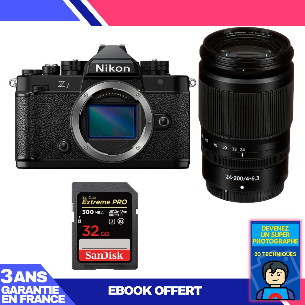 Nikon Zf Camera + 24-200mm f/4-6.3 VR Lens + 1 SanDisk 32GB Extreme PRO UHS-II SDXC Card + 'Become a Super Photographer' Ebook