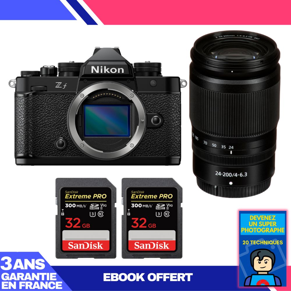 Nikon Zf Camera + 24-200mm f/4-6.3 VR Lens + 2 SanDisk 32GB Extreme PRO UHS-II SDXC Cards