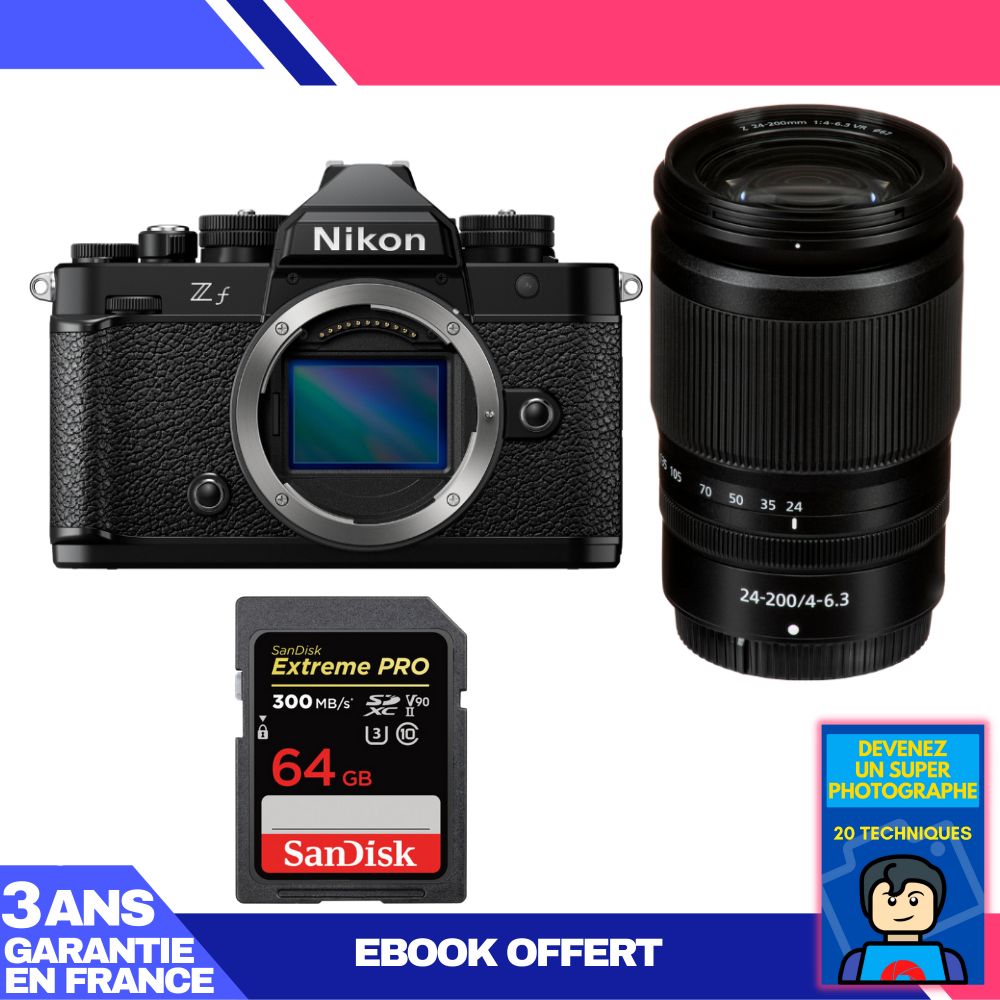 Nikon Zf Hybrid Camera with 24-200mm f/4-6.3 VR Lens + 1 SanDisk 64GB Extreme PRO UHS-II SDXC Card