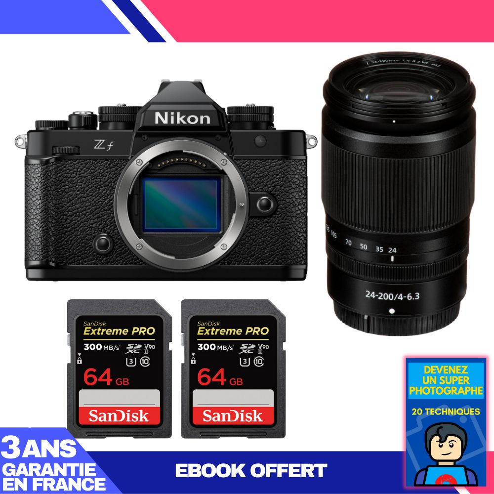 Nikon Zf Mirrorless Camera + 24-200mm f/4-6.3 VR Lens + 2 SanDisk 64GB Extreme PRO UHS-II SDXC Cards