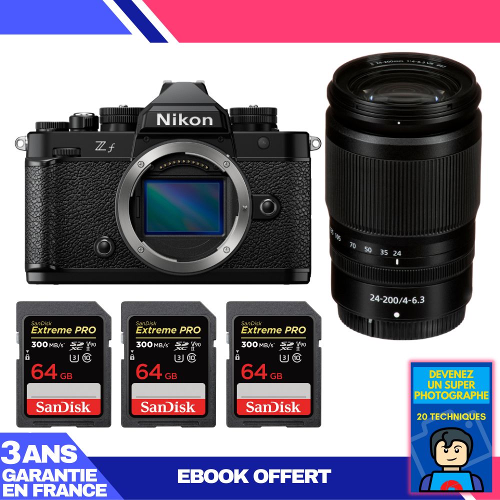 Nikon Zf Camera + 24-200mm f/4-6.3 VR Lens + 3 SanDisk 64GB Extreme PRO UHS-II SDXC Cards