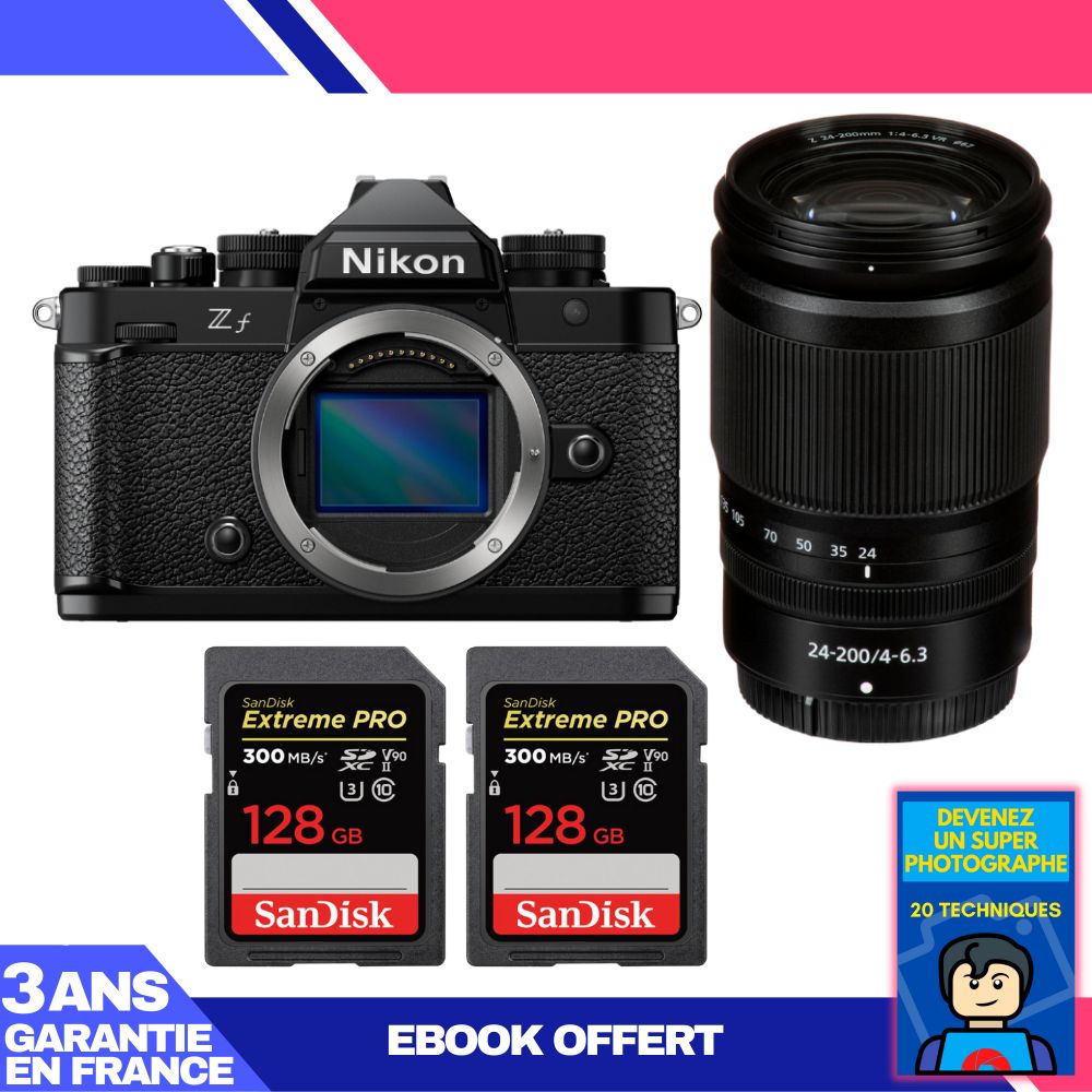 Nikon Zf Camera Kit with 24-200mm f/4-6.3 VR Lens + 2 SanDisk 128GB Extreme PRO UHS-II SDXC Cards