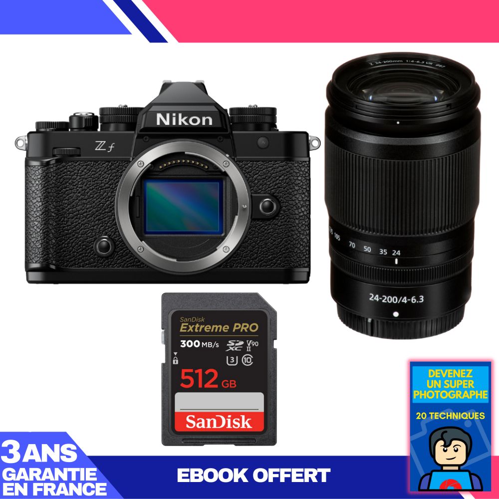 Nikon Zf Camera + 24-200mm f/4-6.3 VR Lens + 1 SanDisk 512GB Extreme PRO UHS-II SDXC Card